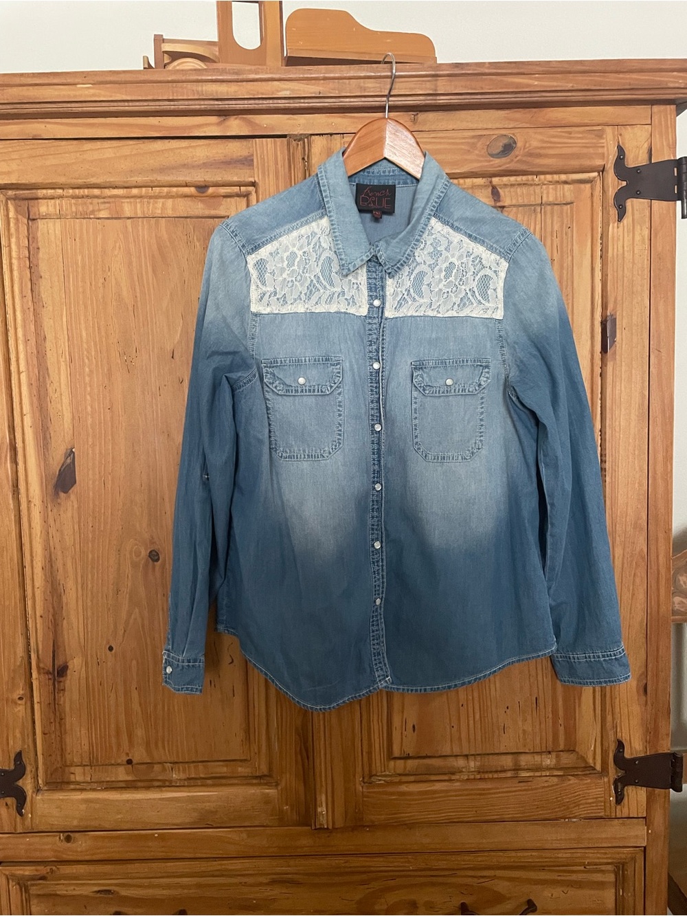 Carmar Denim Lace Yoke Button-Down Shirt - Light Blue